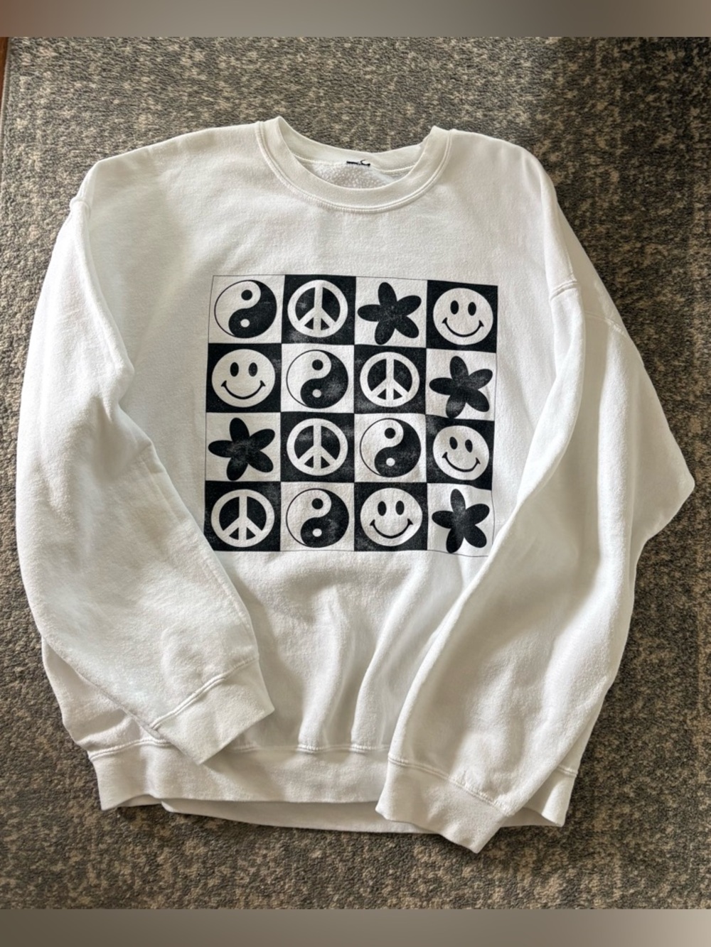 White Graphic Sweatshirt with Black Icons